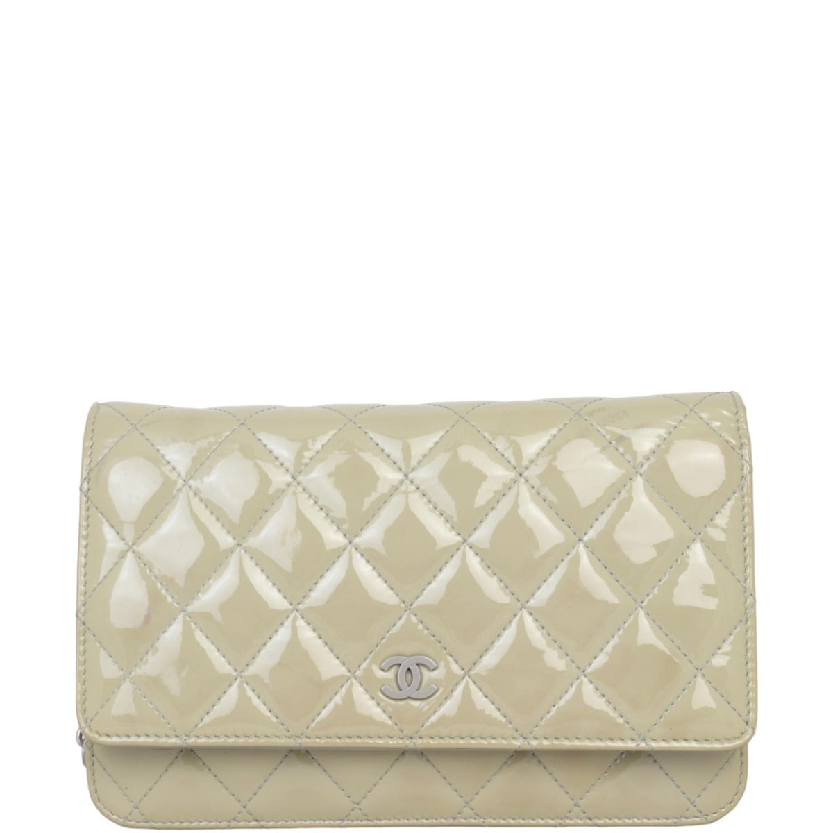 Chanel Classic Wallet on Patent Grey Handbag Green Chain