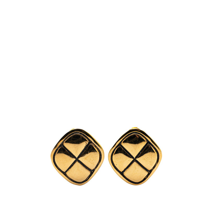 Chanel Gold Plated Matelassé Rhombus Earrings Jewelry