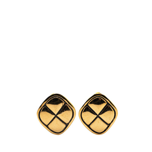 Chanel Gold Plated Matelassé Rhombus Earrings Jewelry