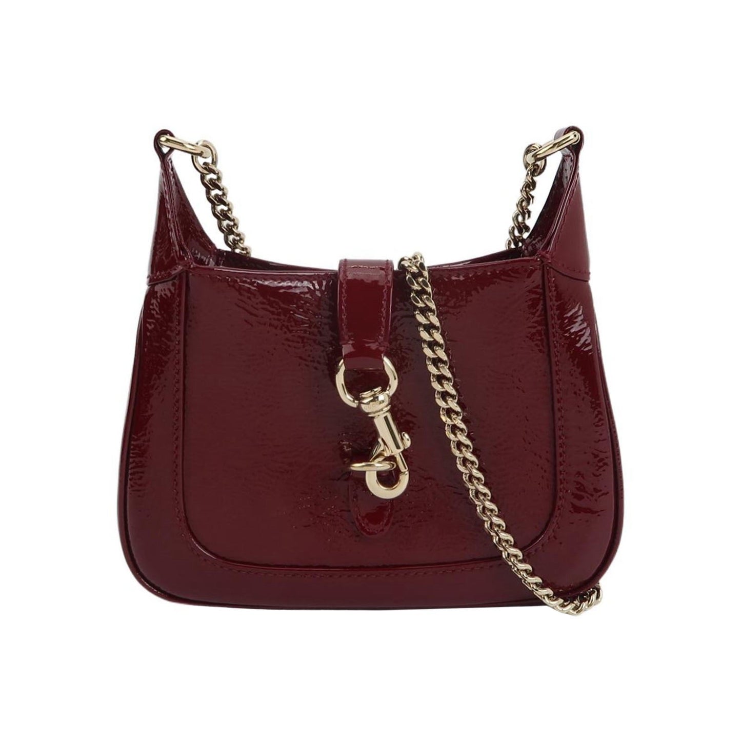 Gucci Jackie Notte Burgundy Ancora Chain Leather Patent Red Gold Crossbody Bag