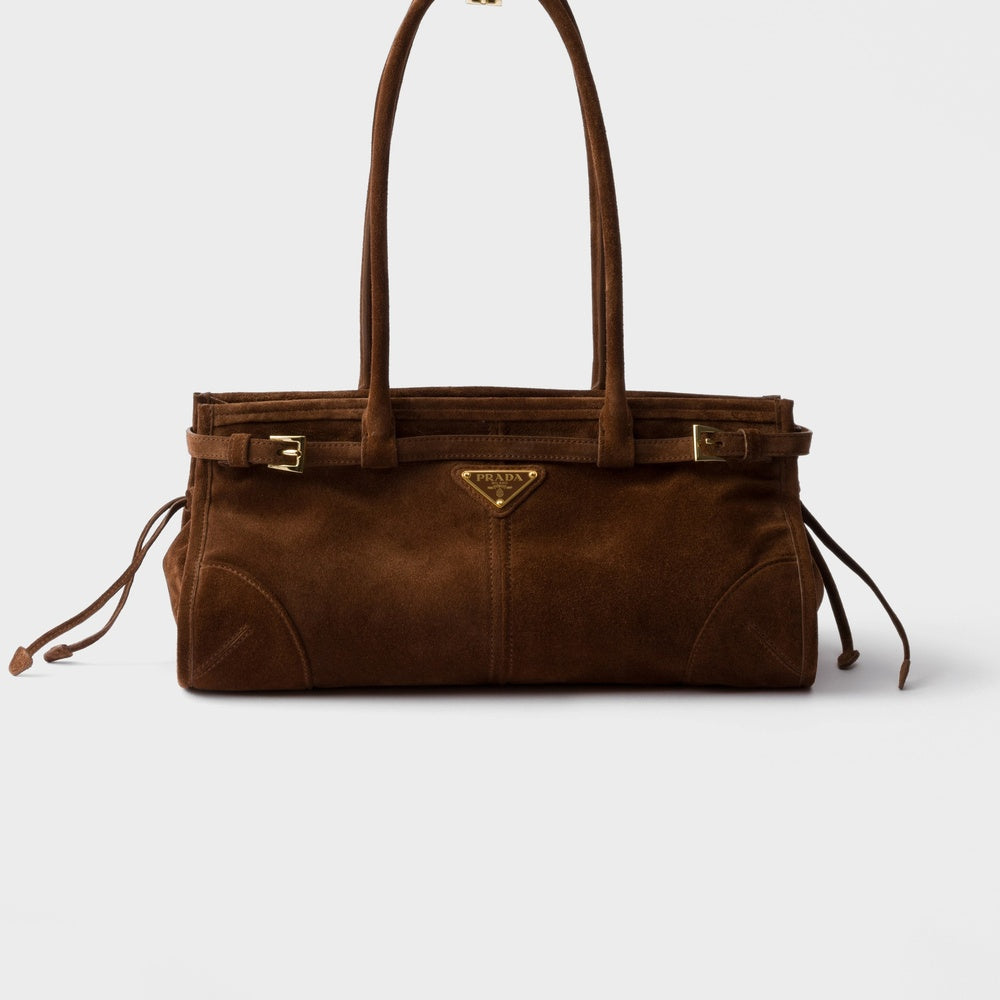 Prada Bonnie Handbag Suede Medium Travel Bag