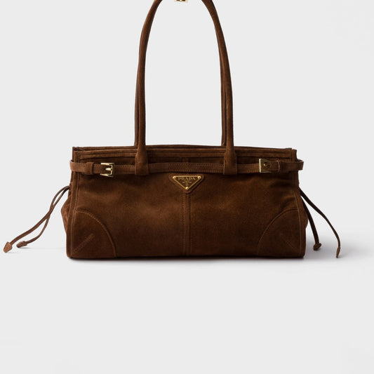 Prada Bonnie Handbag Suede Medium Travel Bag