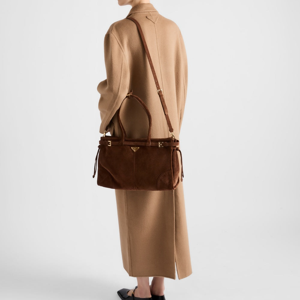 Prada Bonnie Handbag Suede Large Travel Bag