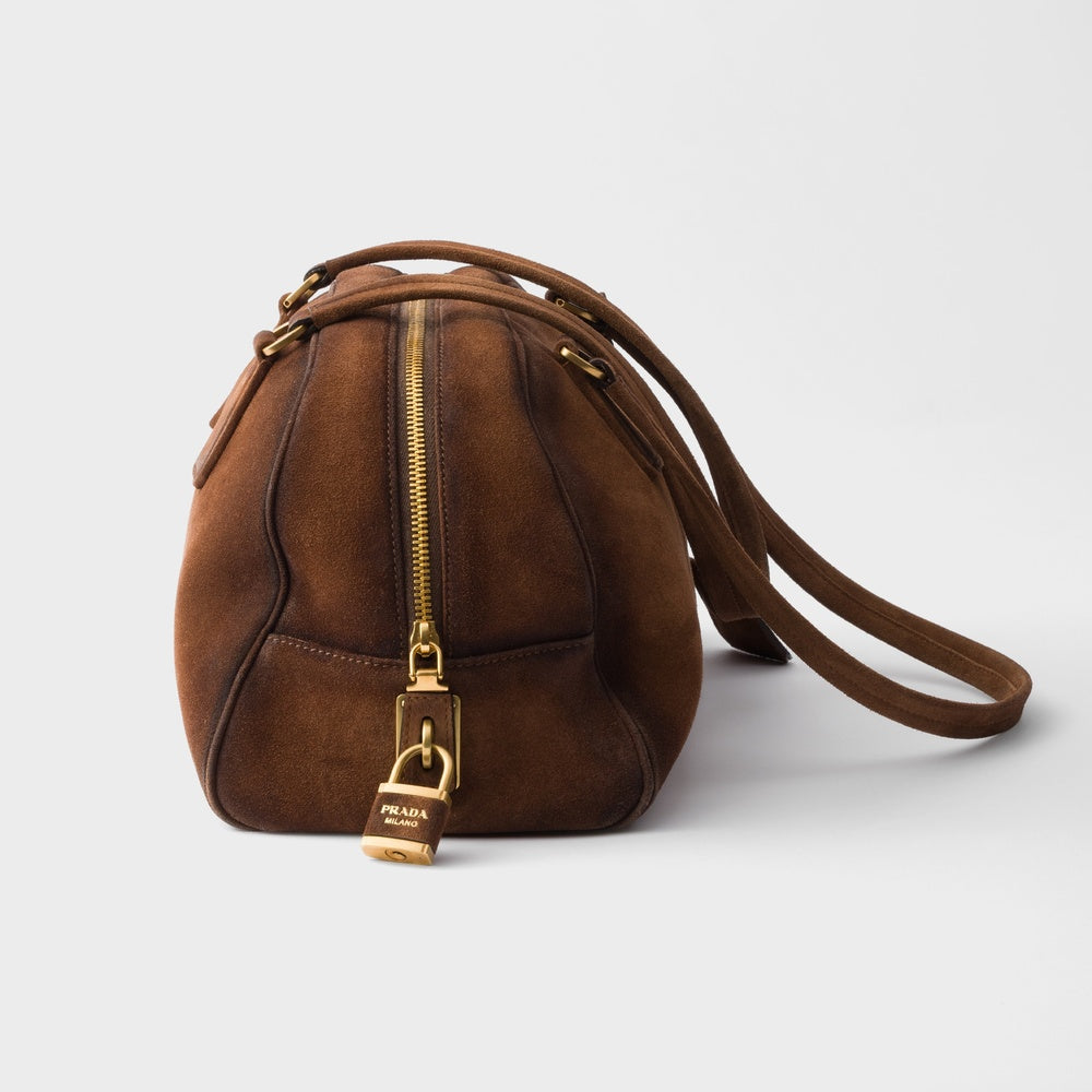 Prada Bowling Bag Suede Medium Travel Bag