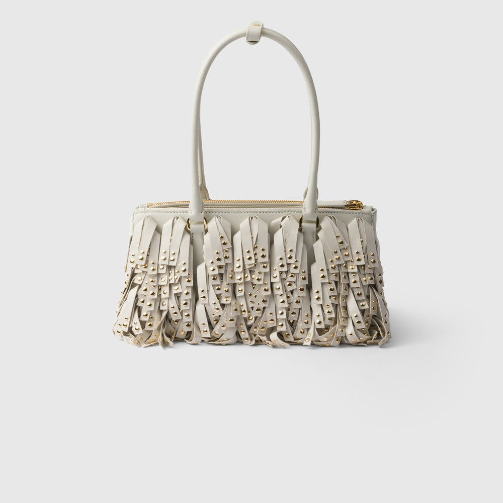 Prada Galleria Nappa Bag With Fringe And Studs Leather Medium Travel Bag