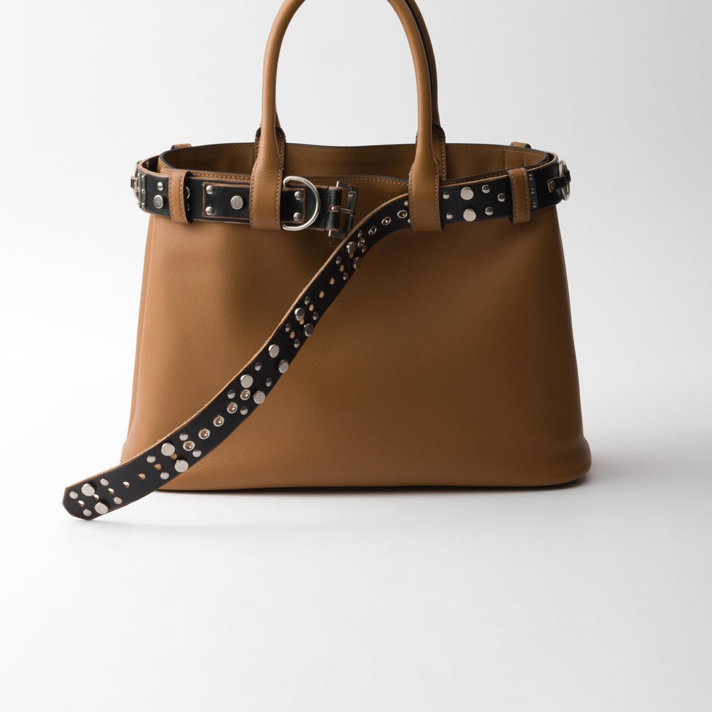Prada Buckle Bag With Studded Belt Leather Large