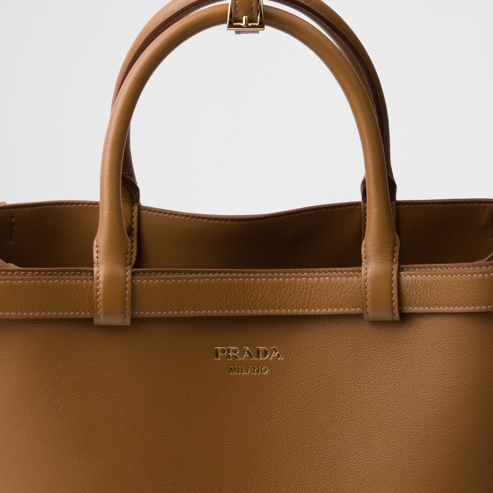 Prada Buckle Handbag With Double Belt Leather Medium