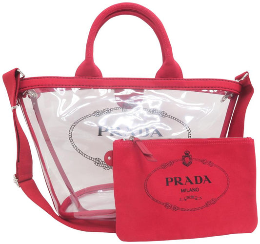 Prada Tote Pvc Shoulder Bag Red Logo