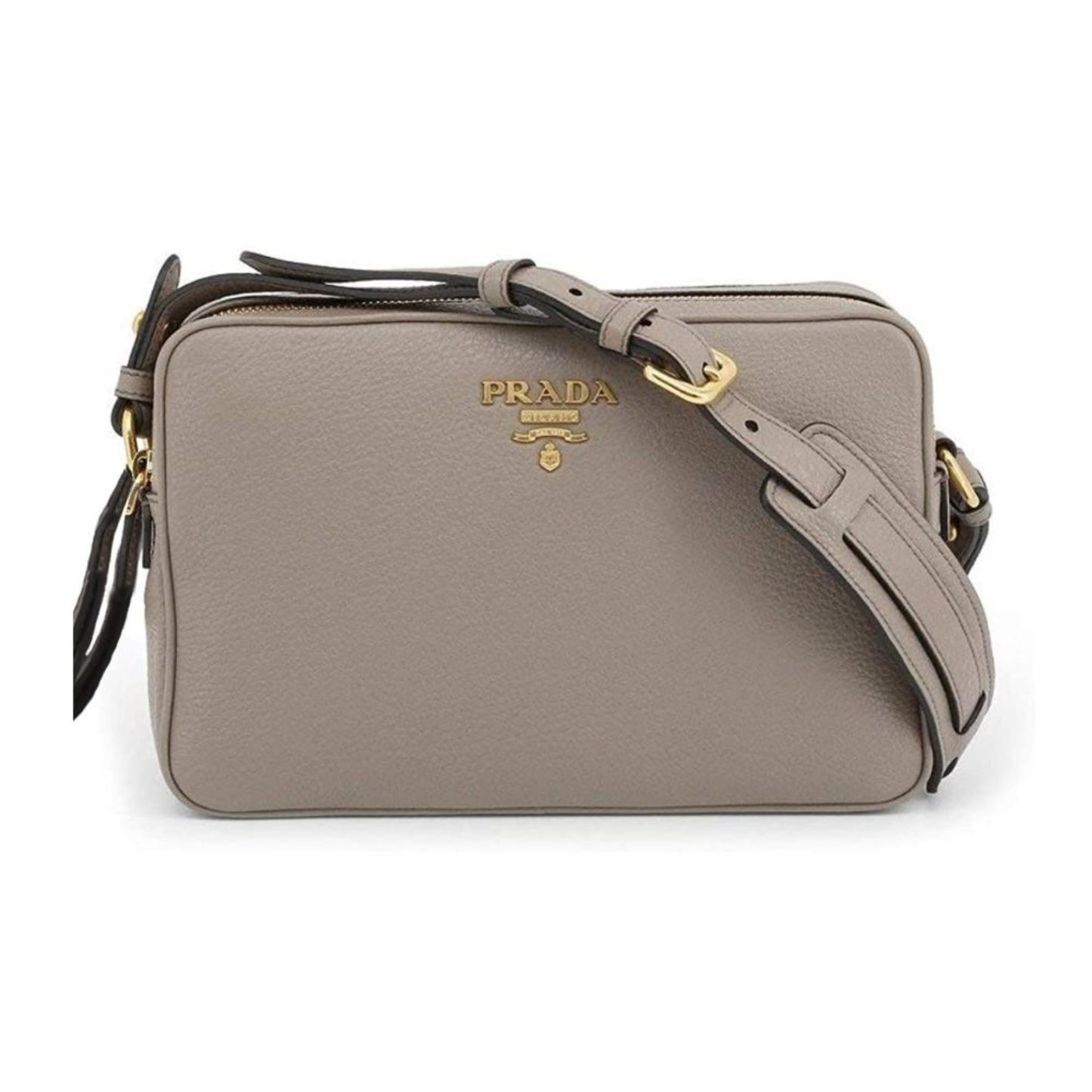 Prada Argilla Grey Phenix Double Cross Body Bag Leather Vitello Gray Crossbody Bag
