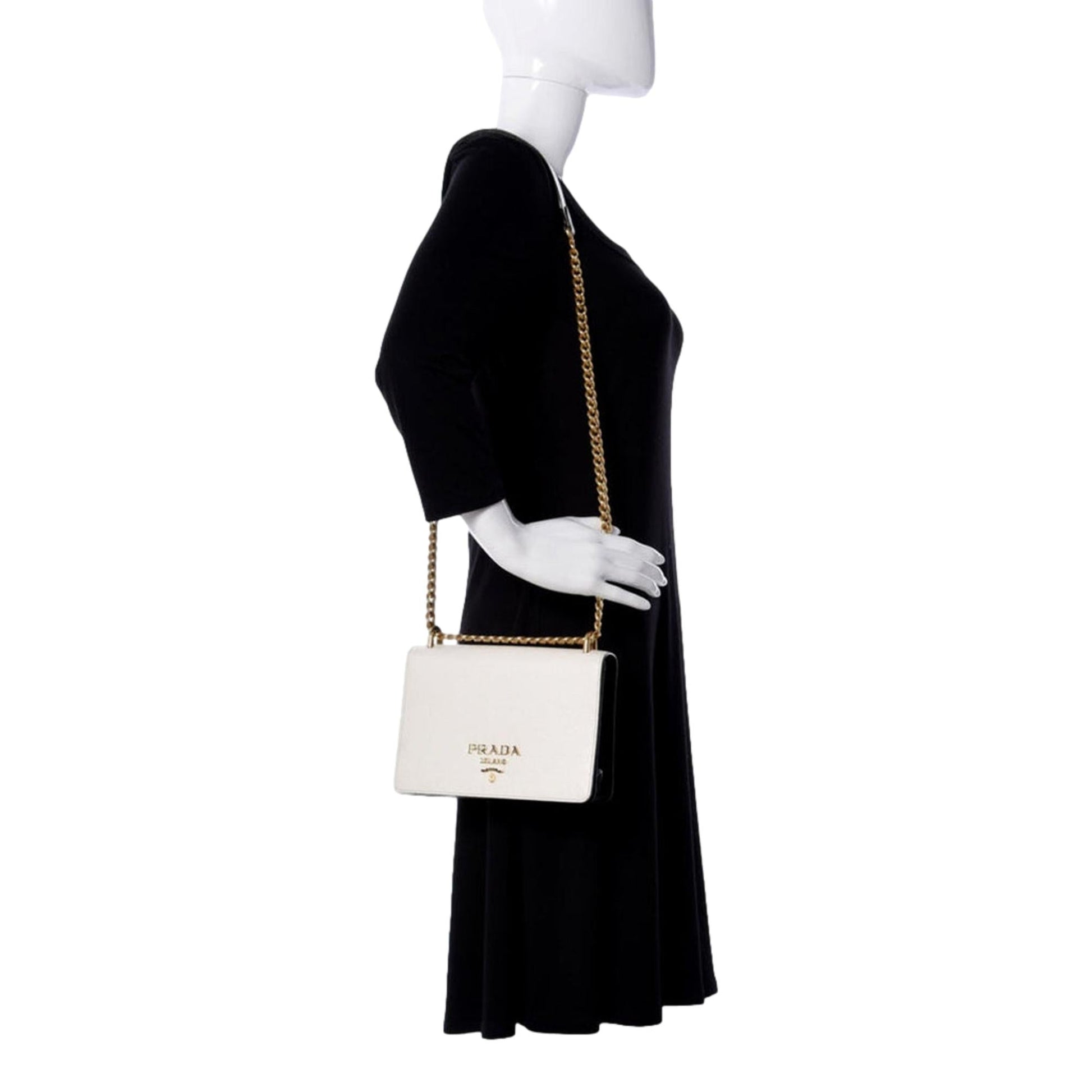 Prada Bianco Crossbody Bag Leather Saffiano Black