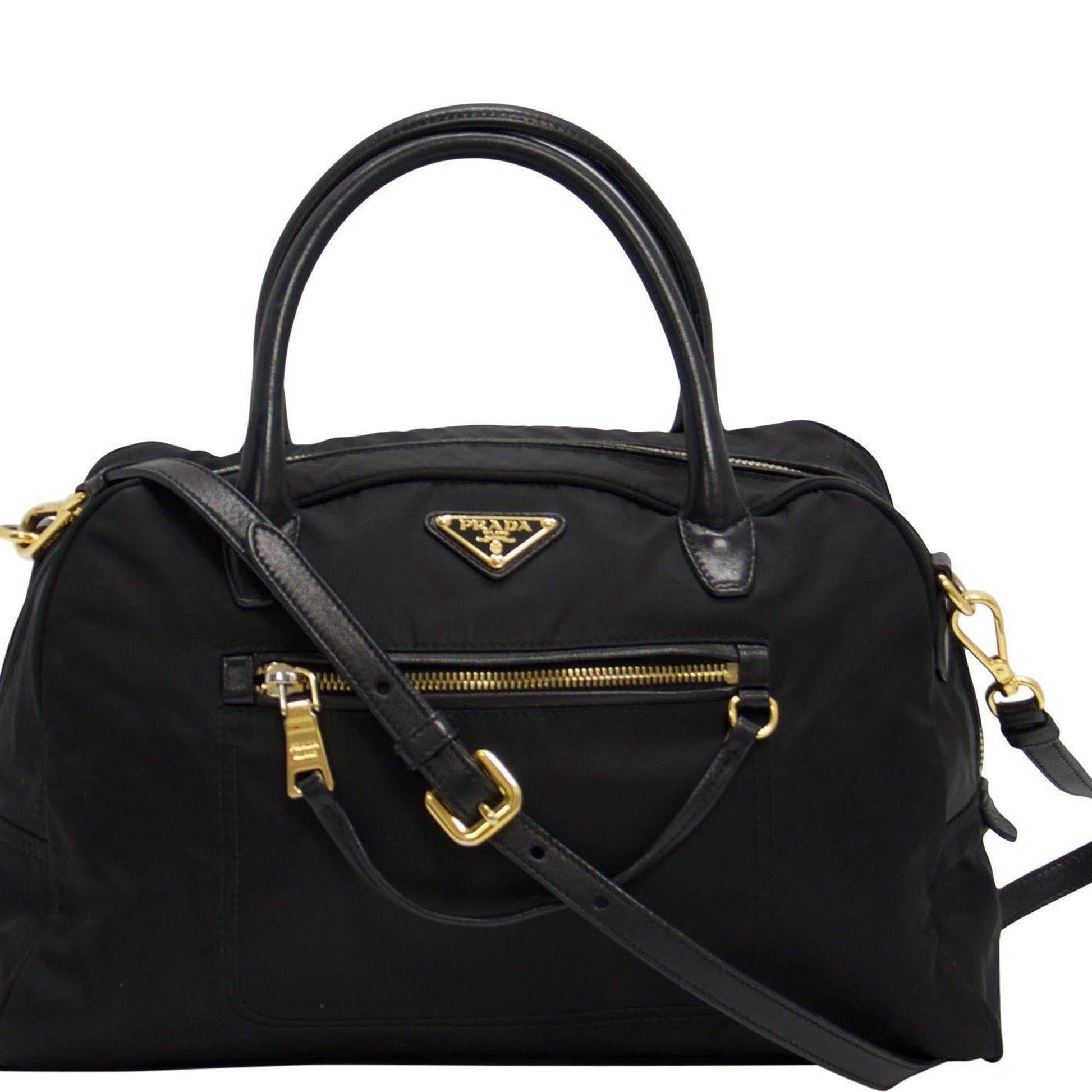 Prada And Trimmed Two Way Handbag Leather Nylon Travel Bag