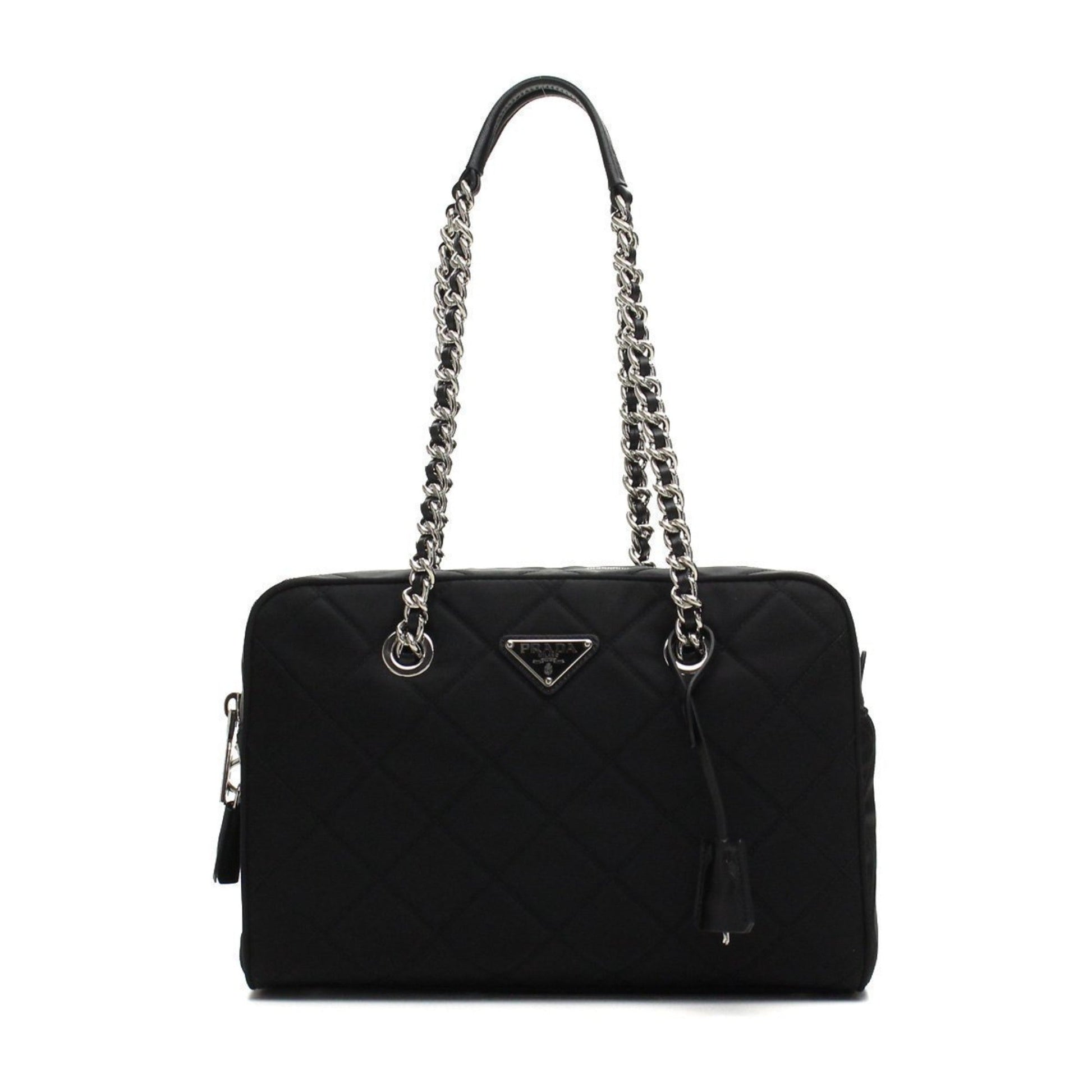 Prada Tessuto Shoulder Handbag Nylon Quilted Black Shoulder Bag