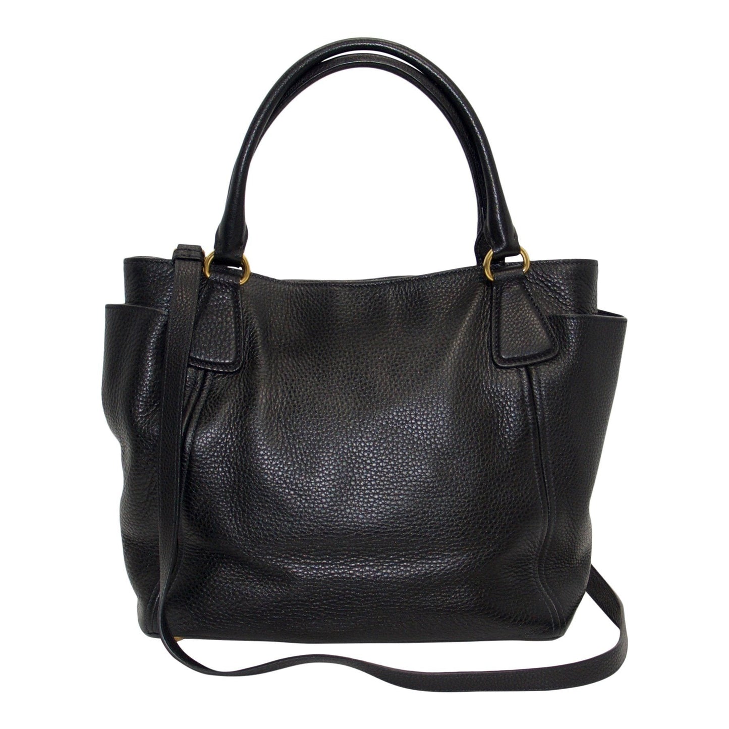Prada Vitello Daino Side Pocket Hobo Handbag Black Travel Bag