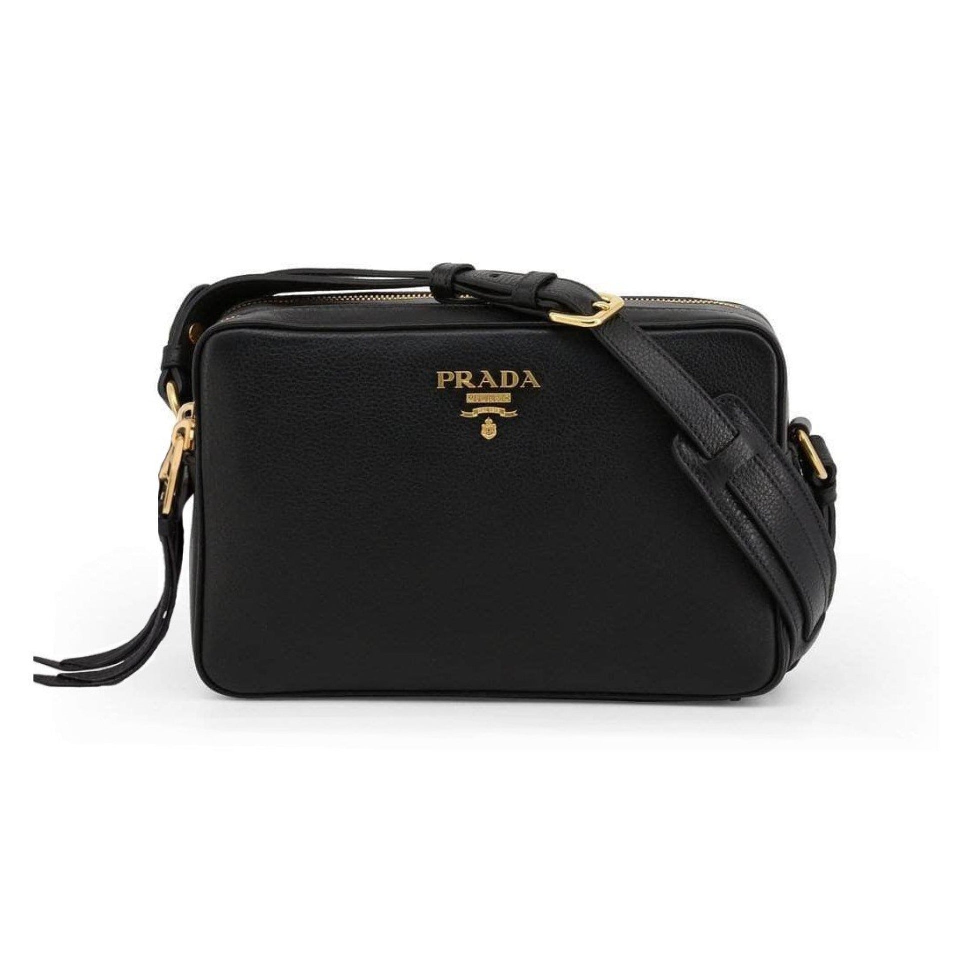 Prada Phenix Double Cross Body Bag Leather Vitello Black Crossbody Bag