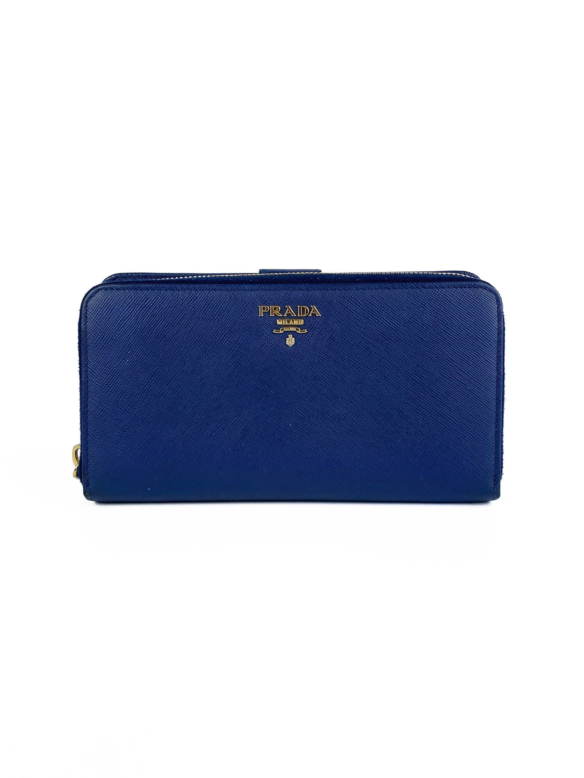 Prada Handbag Zipped Wallet Saffiano Blue Navy
