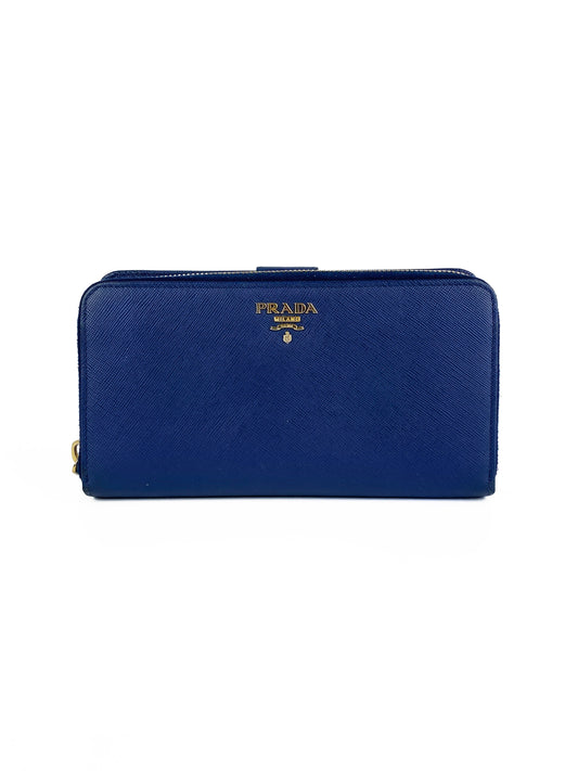 Prada Handbag Zipped Wallet Saffiano Blue Navy
