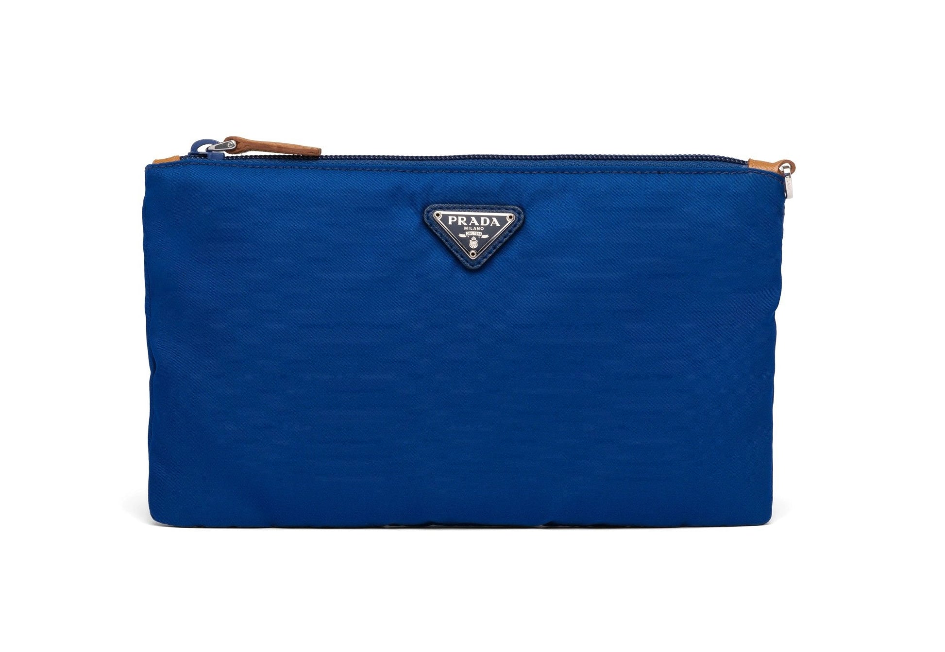 Prada Tessuto Pouch Wristlet Clutch Nylon Blue Silver Clutch Bag