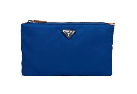 Prada Tessuto Pouch Wristlet Clutch Nylon Blue Silver Clutch Bag