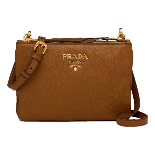 Prada Phenix Cannella Crossbody Bag Leather Vitello Brown