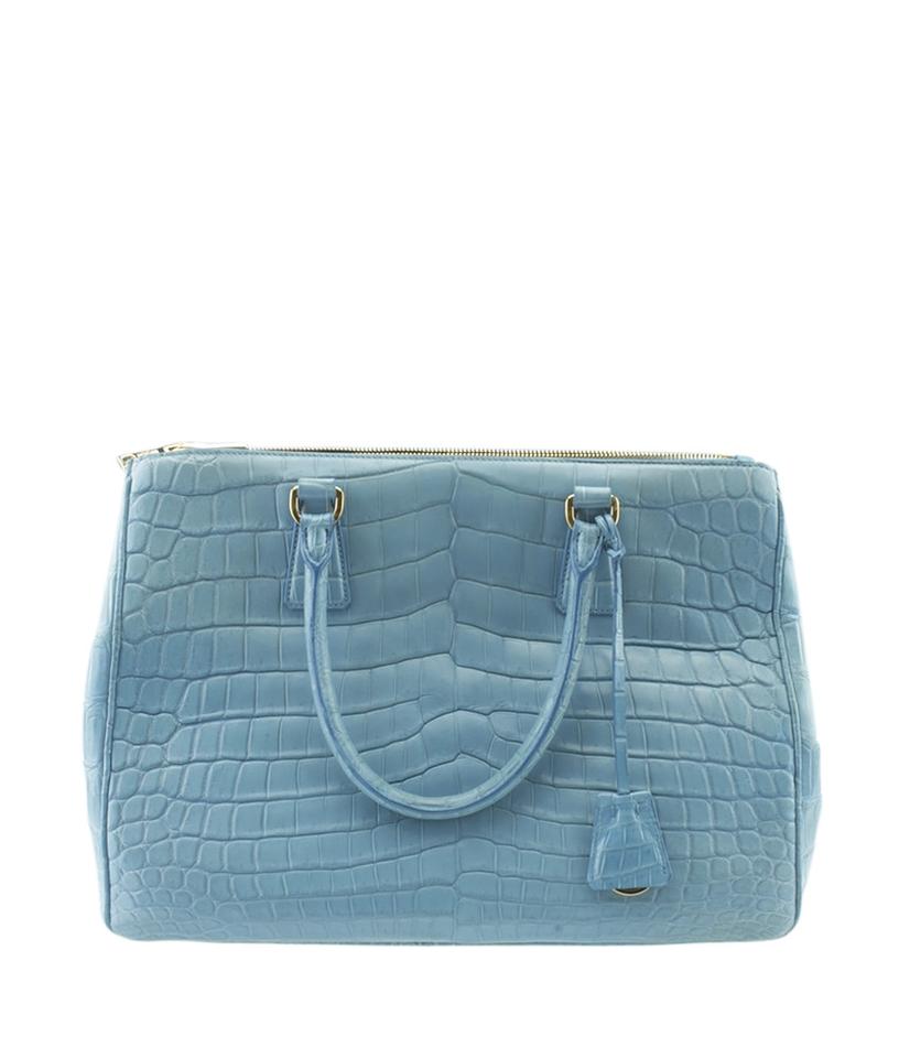 Prada Double Lux Crocodile Tote Leather Blue Medium Tote Bag