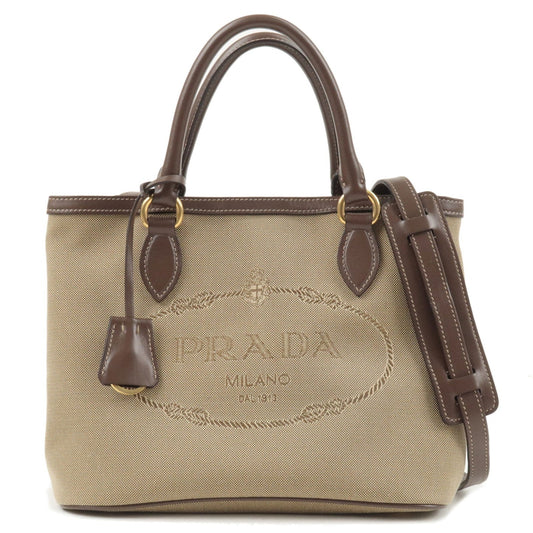 Prada Jacquard Trim Crossbody Satchel Bag Leather Canvas Beige