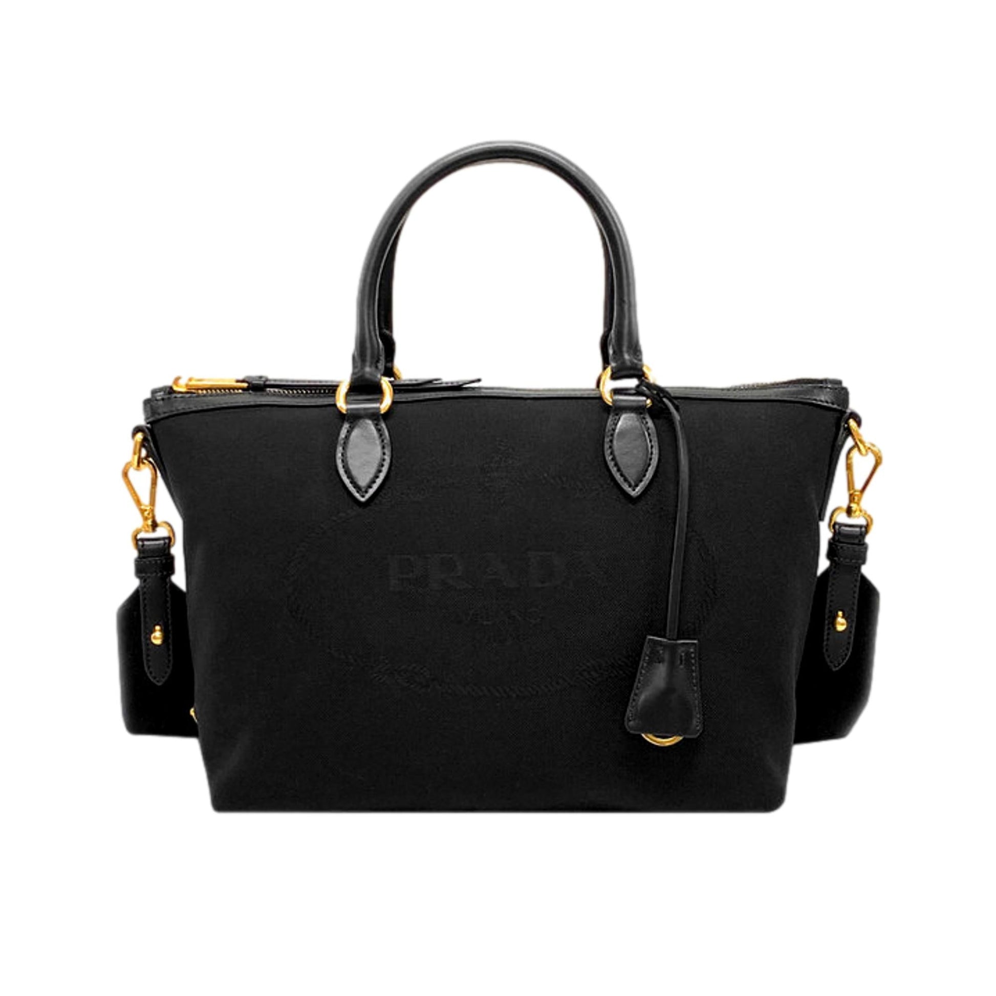 Prada Jacquard Satchel Crossbody Canvas Black Logo Satchel Bag