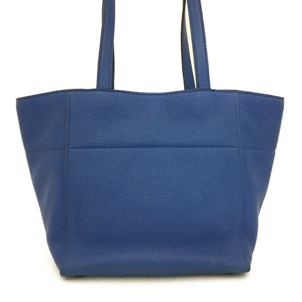 Prada Plate Tote Bag Leather Blue Logo