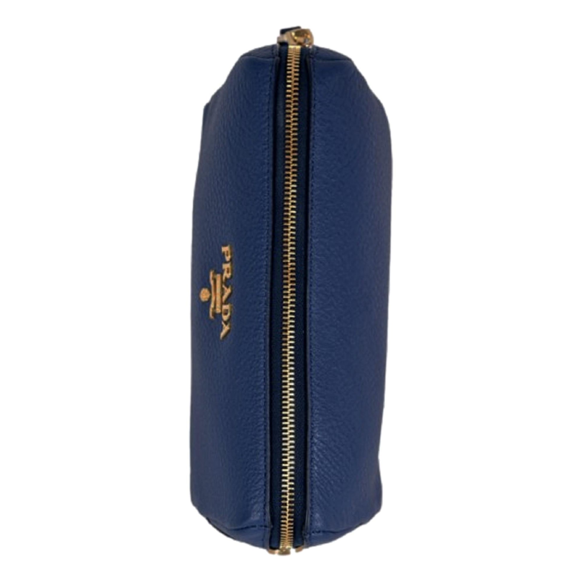 Prada Contenitore Baltico Daino Vanity Case Luxury Handbag Vitello Blue Navy Travel Bag