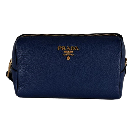 Prada Contenitore Baltico Daino Vanity Case Luxury Handbag Vitello Blue Navy Travel Bag