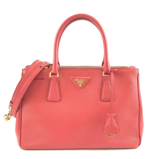 Prada Open Tote Lux Shoulder Bag Leather Saffiano Red