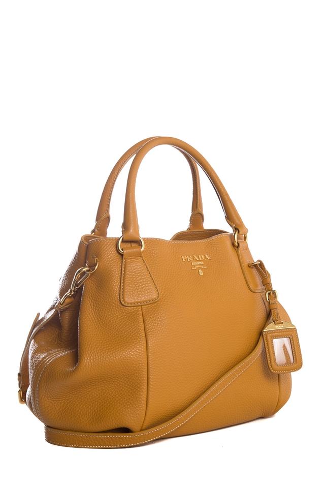Prada Pebbled Tote Leather Yellow Tote Bag