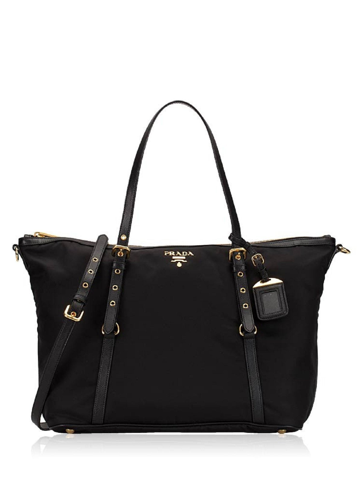 Prada Tessuto Top Tote Bag Leather Nylon Saffiano