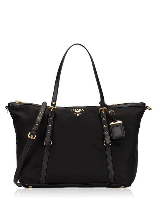 Prada Tessuto Top Tote Bag Leather Nylon Saffiano