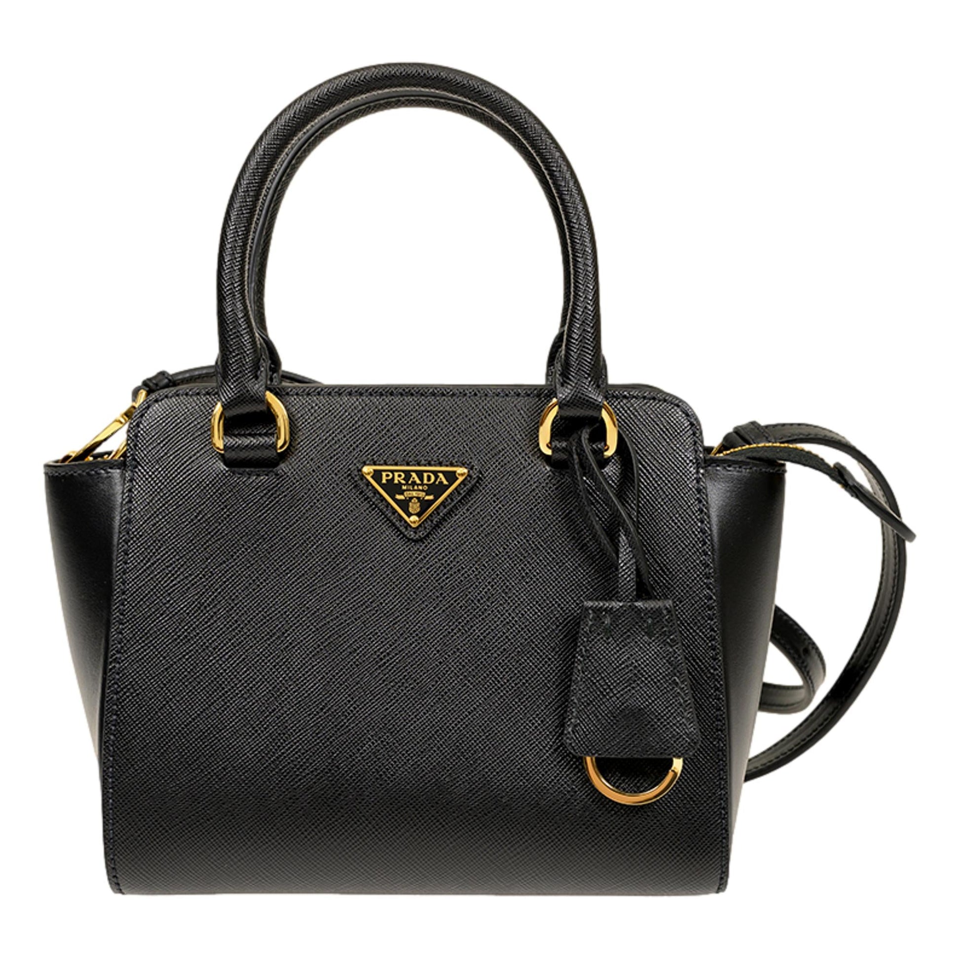 Prada Triangle Lux Crossbody Tote Bag Leather Saffiano Black Crossbody Bag