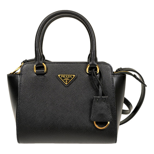 Prada Triangle Lux Crossbody Tote Bag Leather Saffiano Black Crossbody Bag