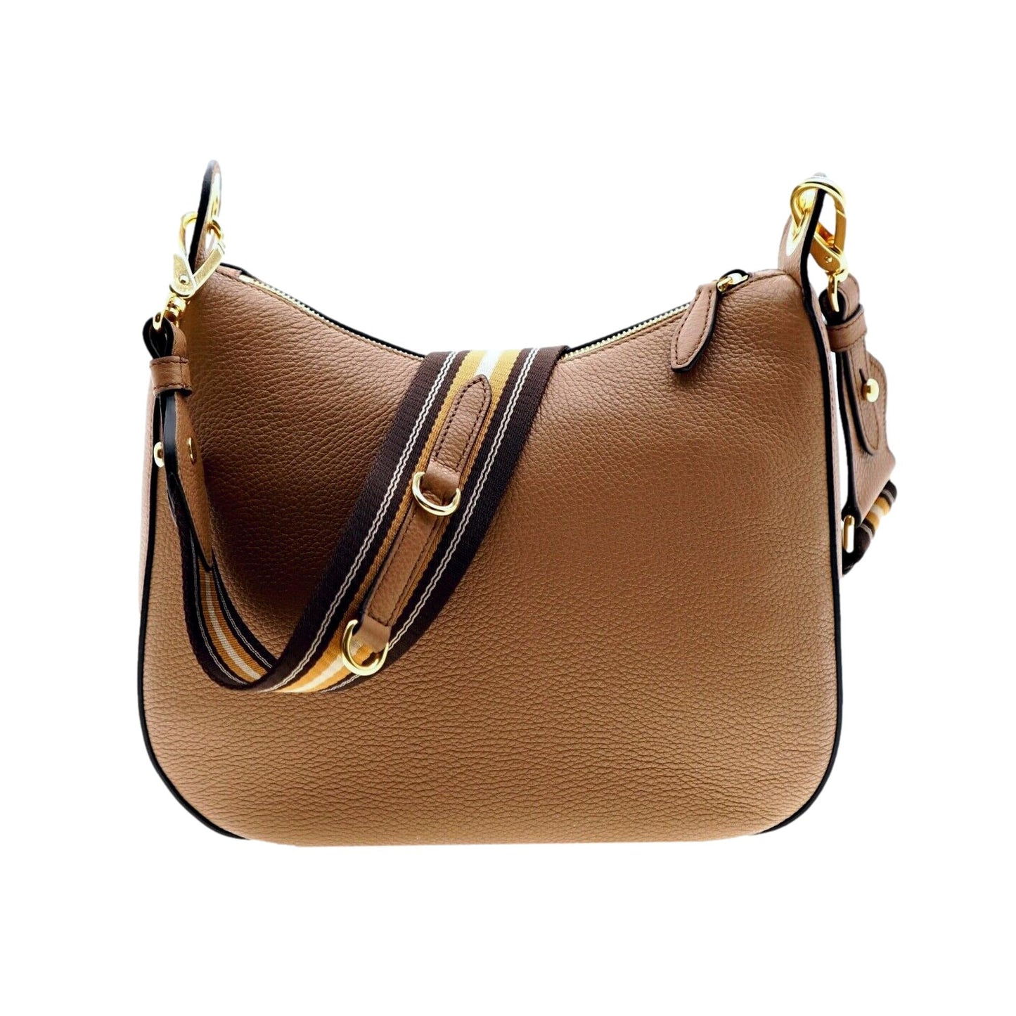 Prada Phenix Caramel Web Stripe Crossbody Bag Leather Vitello Brown