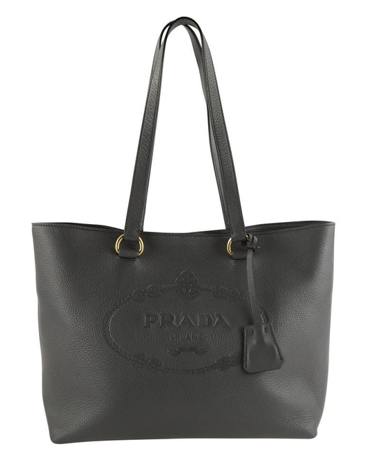 Prada Daino Shopping Grey Tote Leather Vitello Gray Tote Bag