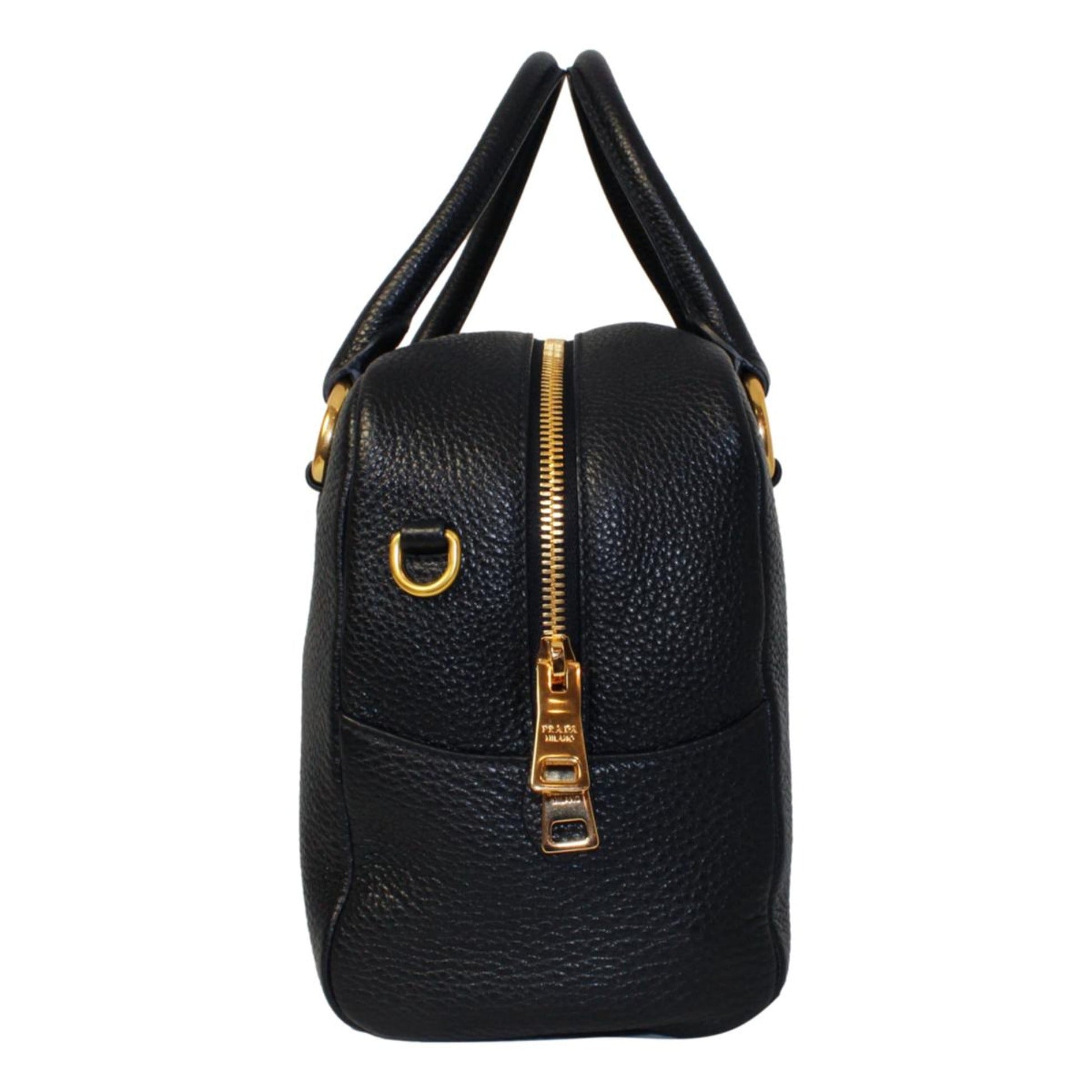 Prada Phenix Web Stripe Crossbody Satchel Bag Leather Vitello Black