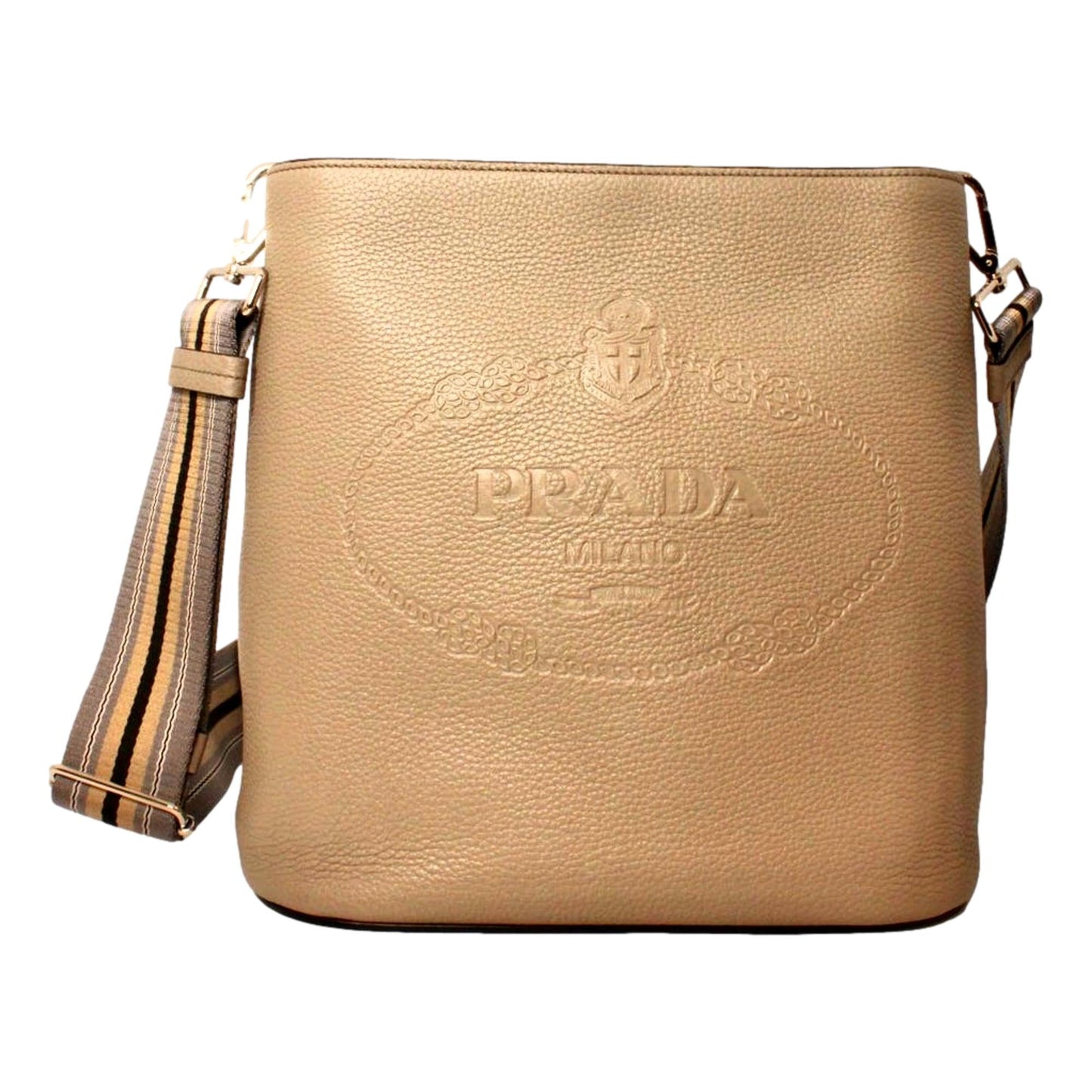 Prada Phenix Cammeo Stripe Strap Bag Leather Vitello Bucket Bucket Bag