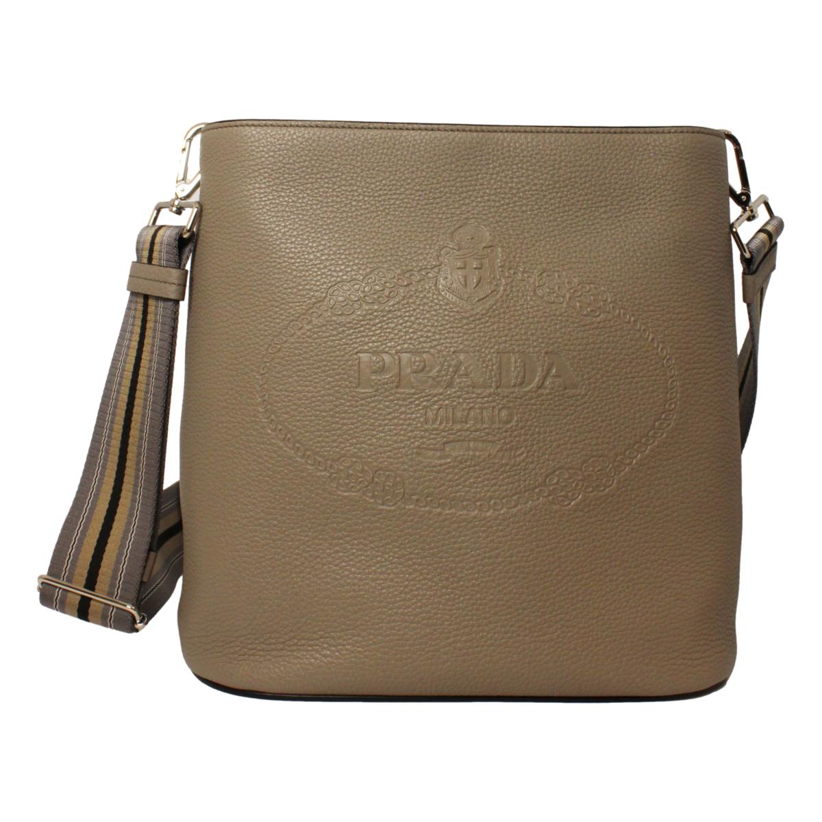 Prada Phenix Grey Stripe Strap Bag Leather Vitello Gray Bucket Bag