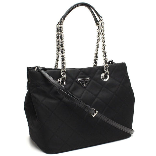 Prada Tessuto Shoulder Bag Tote Quilted Black Chain