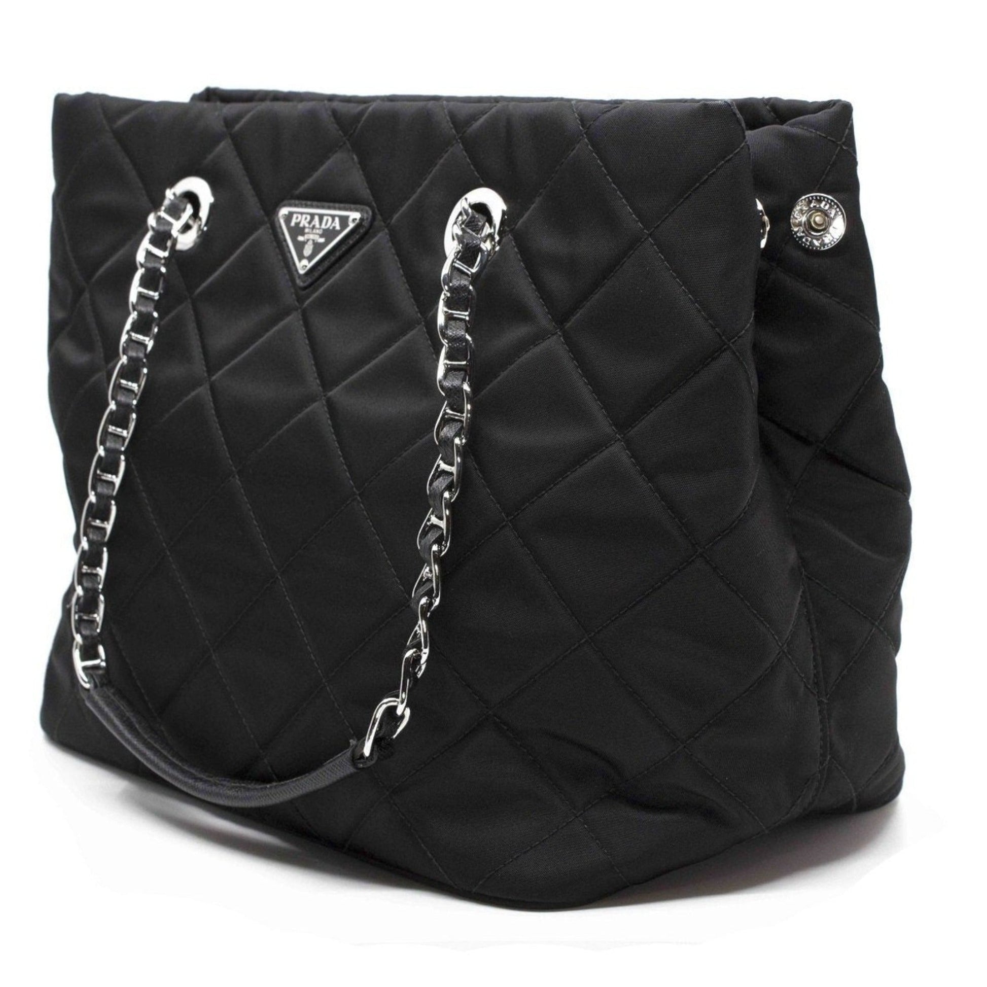 Prada Tessuto Shoulder Bag Tote Quilted Black Chain