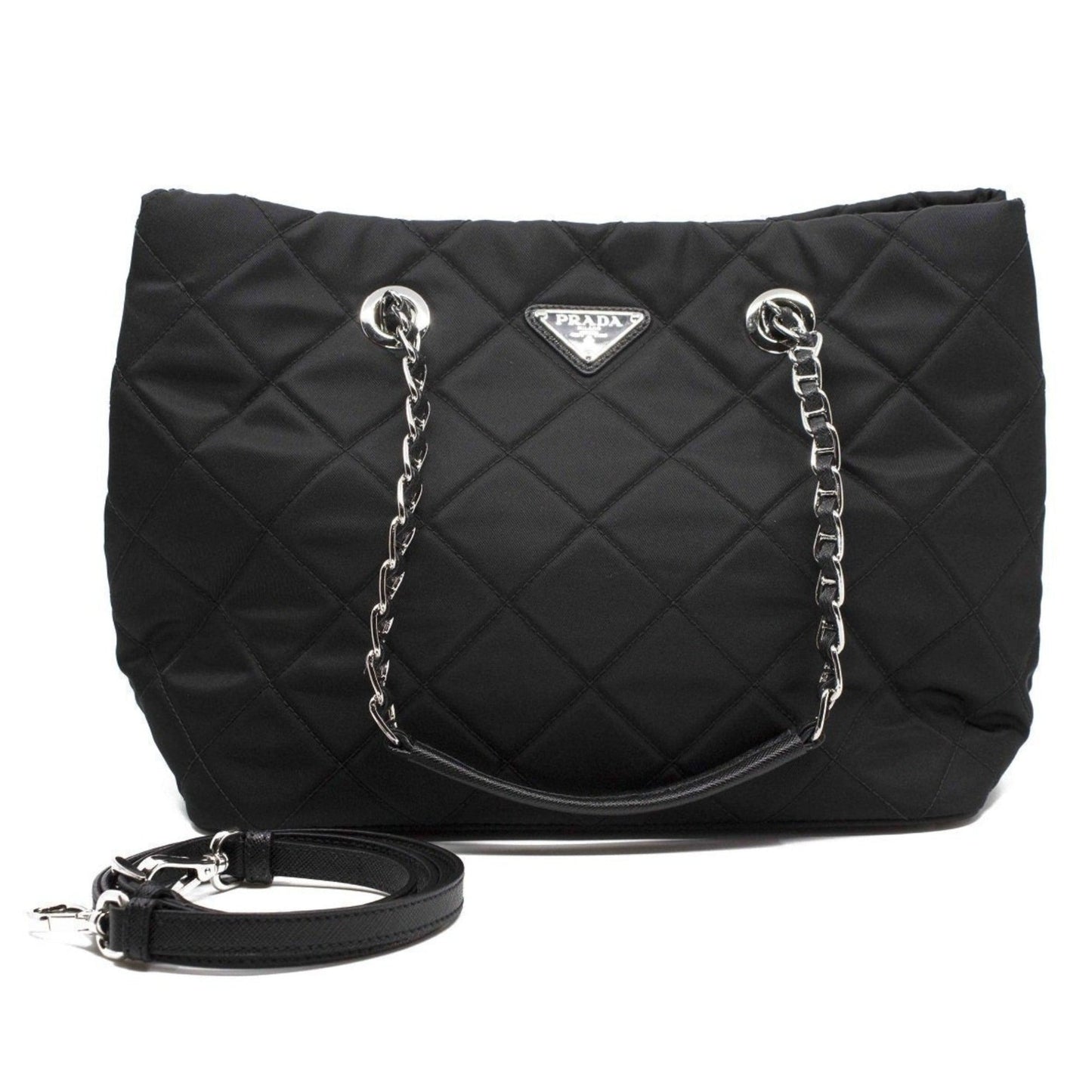 Prada Tessuto Shoulder Bag Tote Quilted Black Chain