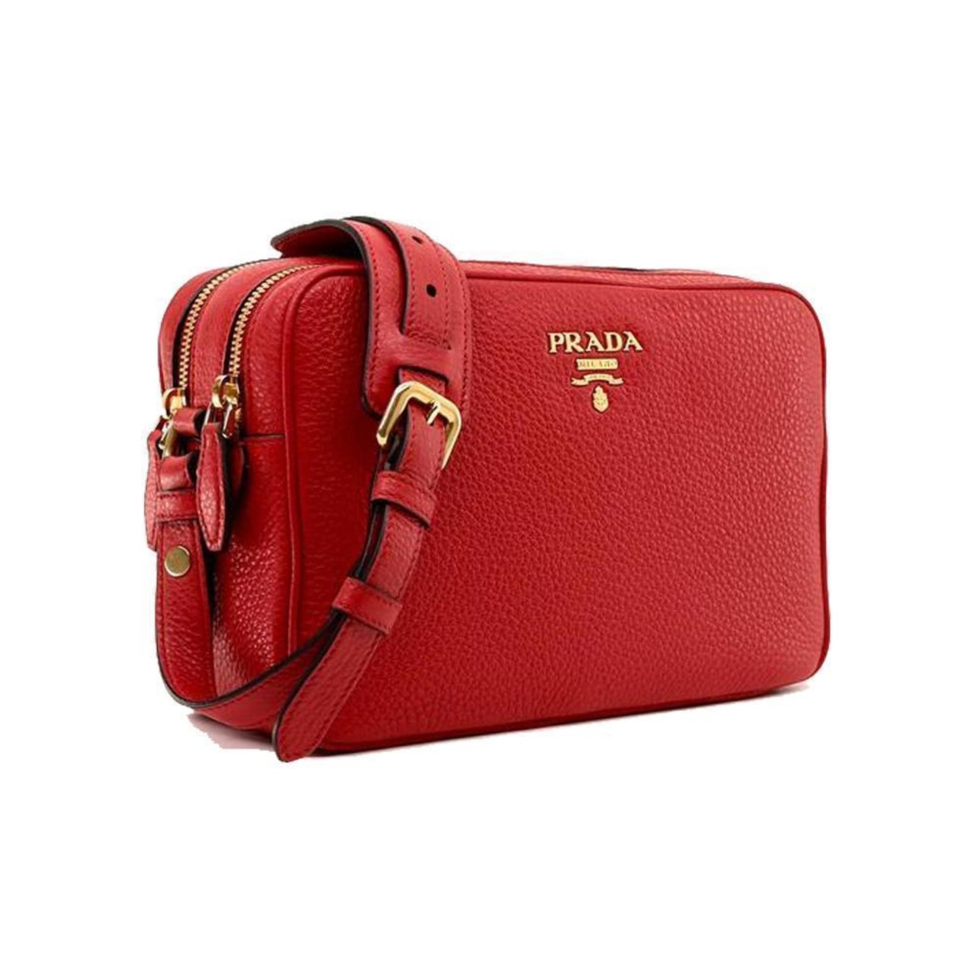 Prada Women Phenix Crossbody Handbag Leather Vitello Red Crossbody Bag