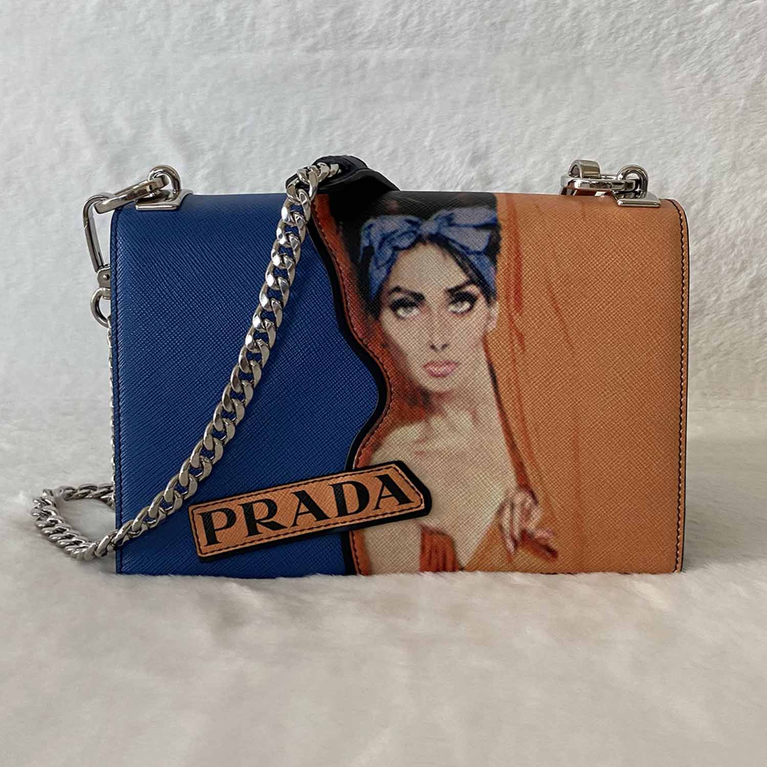 Prada Print Frame Shoulder Bag Saffiano