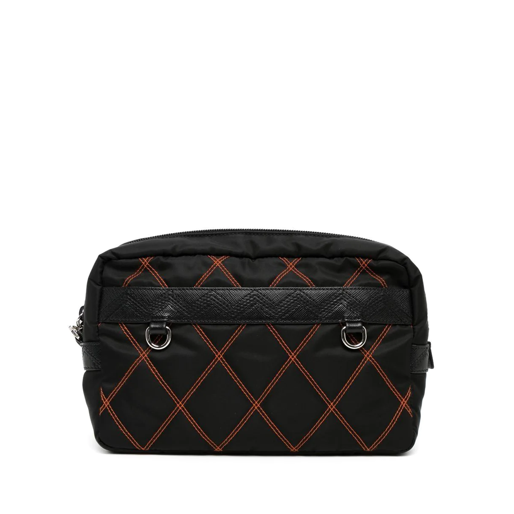 Prada And Pouch Luxury Handbag Nylon Black Orange Clutch Bag