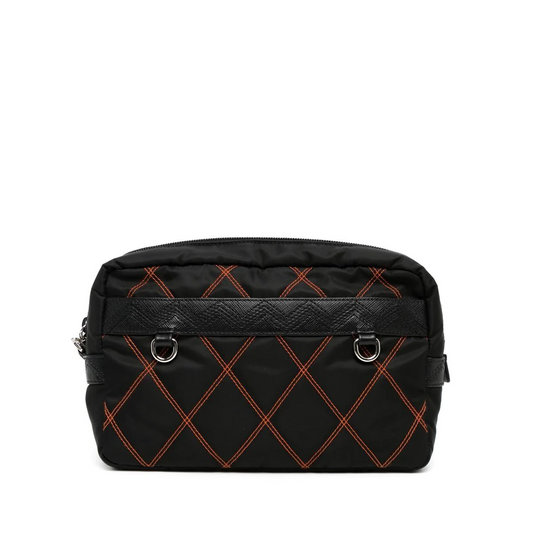 Prada And Pouch Luxury Handbag Nylon Black Orange Clutch Bag