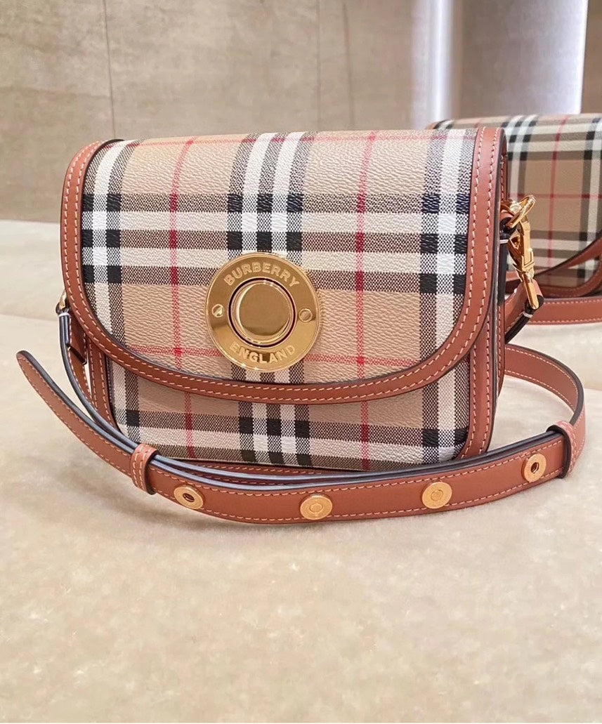 Burberry Luxury Elizabeth Messenger Bag Check Beige