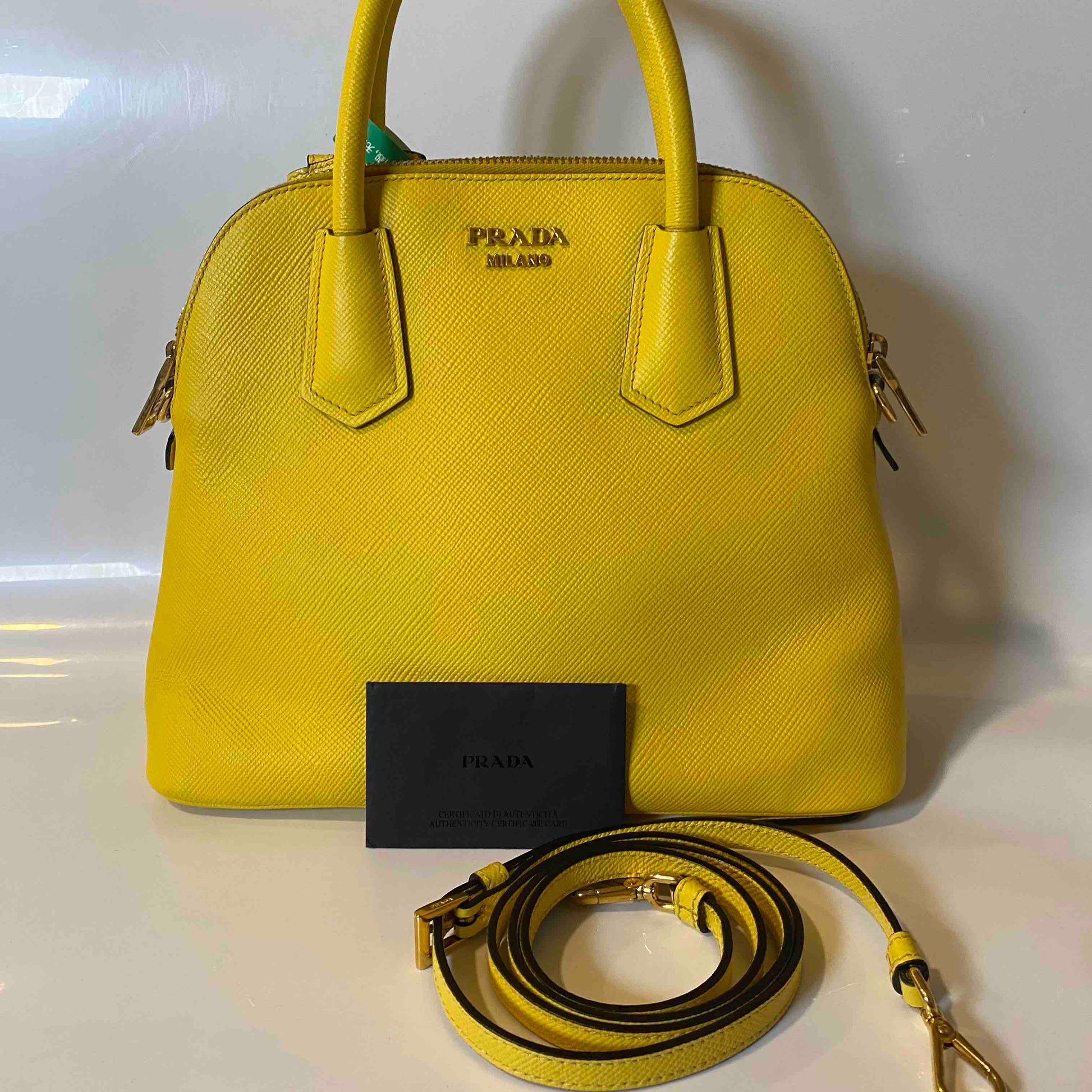 Prada Lux Satchel Bag Saffiano Yellow