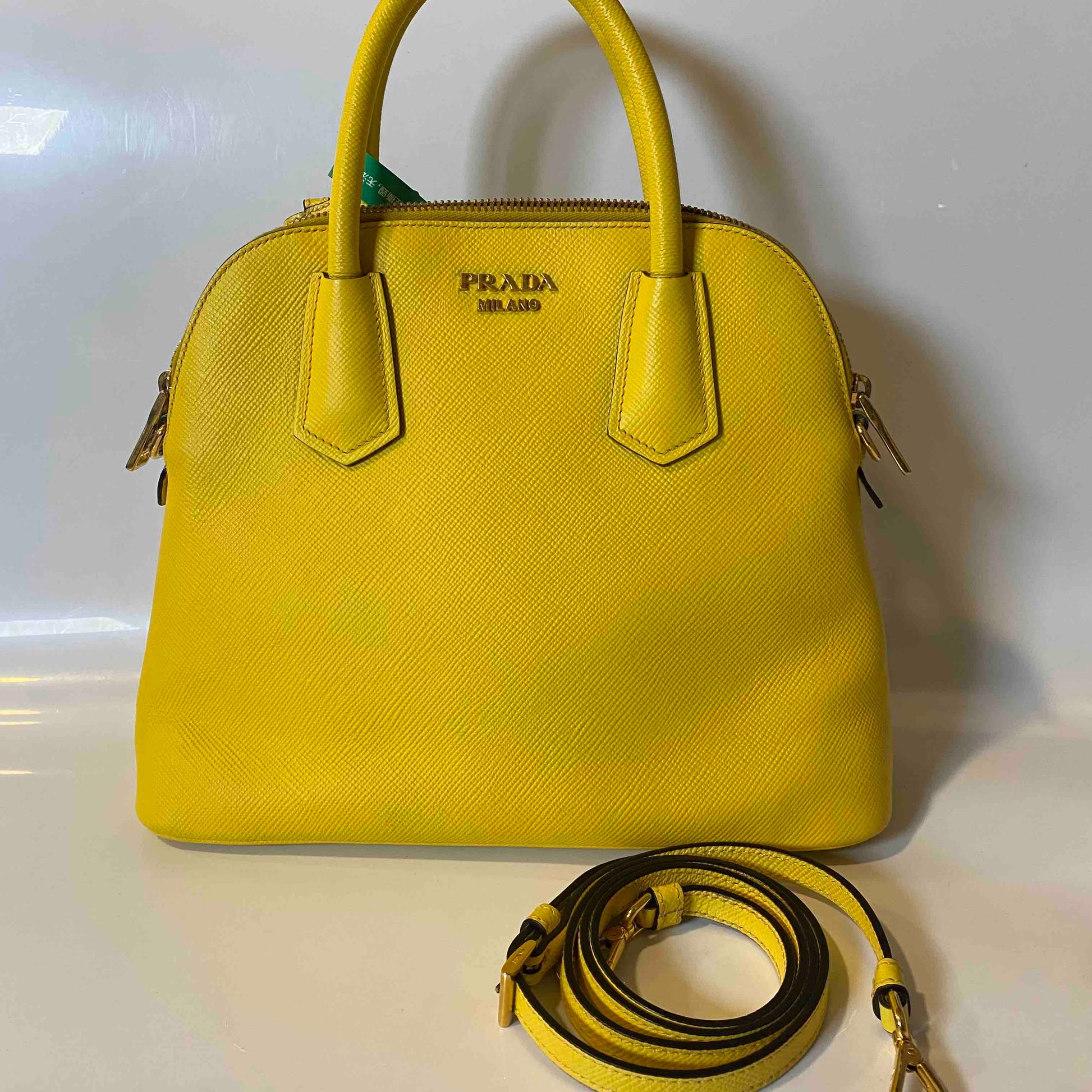 Prada Lux Satchel Bag Saffiano Yellow